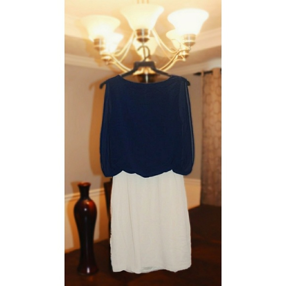 (New) Navy Blue and Cream Dress by tfnc London - Picture 2 of 4